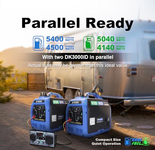 DK 5000W Gas Inverter Generator, Electric Start, 120V 240V Full Power Output, Dual or Tri-fuel Conversion Possible, Wheel & Handle Kit