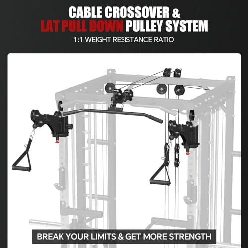 Commercial Smith Machine with Smith Bar, 4000LBS Power Cage Squat Rack with Lever Arm, Leg Press, LAT Pull Down System