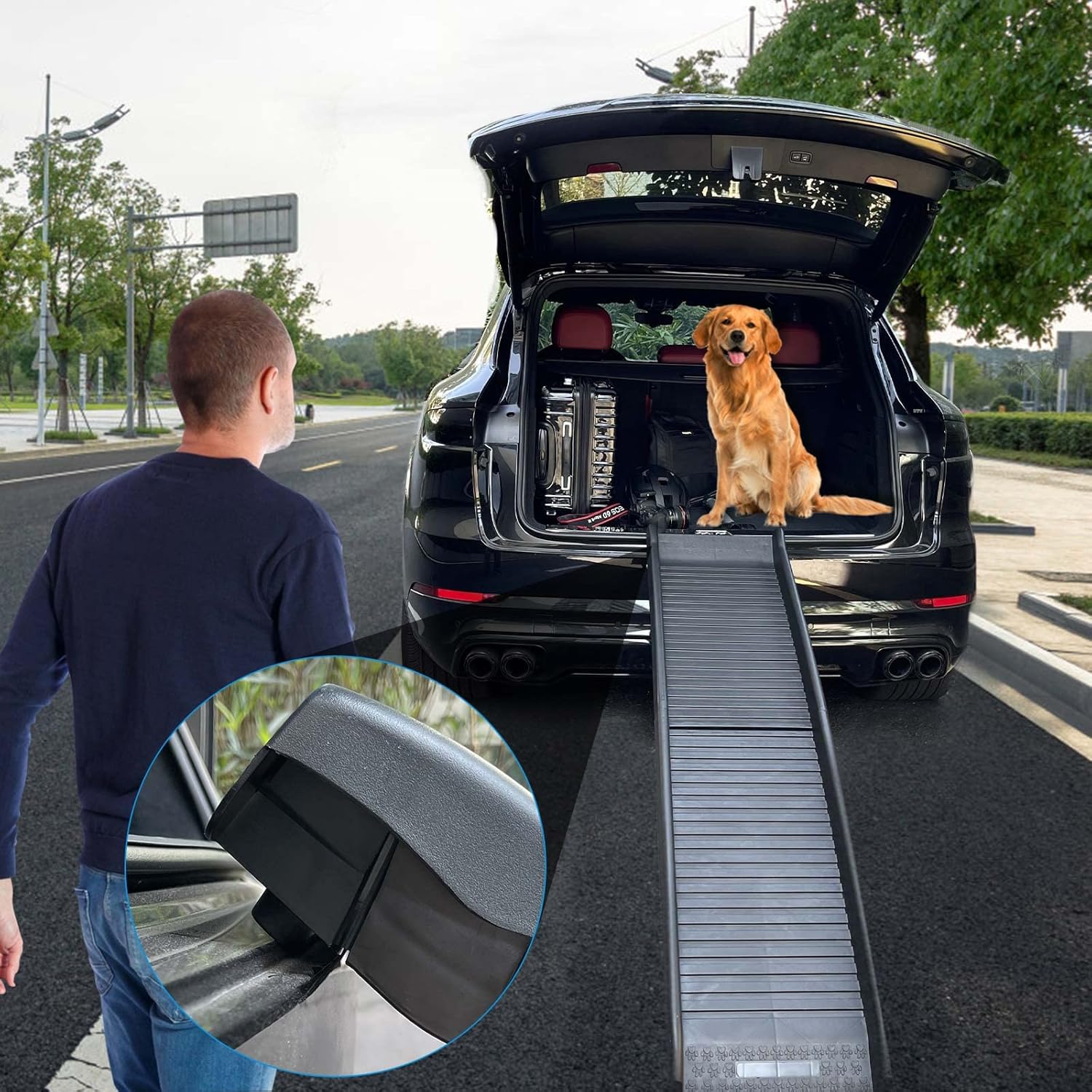 Homtronics Folding Pet Ramp, 61 Inch Lightweight Portable Dog and Cat Ramp Great for Cars Trucks and SUVs