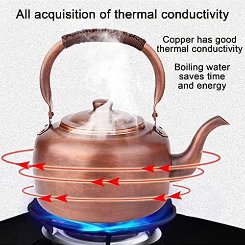RUTAVM Teakettle Stovetop Copper Whistling Tea Kettle Vintage Tea Kettle Whistling Tea Pots Teapot Stovetop with Handle Coffee Pots for Gas Stove Tea