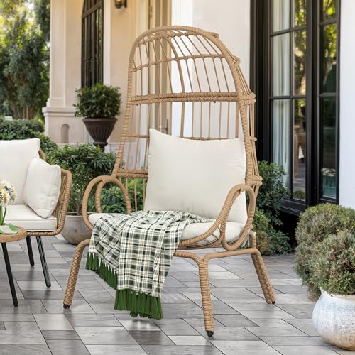 DWVO Egg Chair with Ottoman Outdoor, 370lbs Capacity Wicker Patio Glider Basket Chair with Footrest