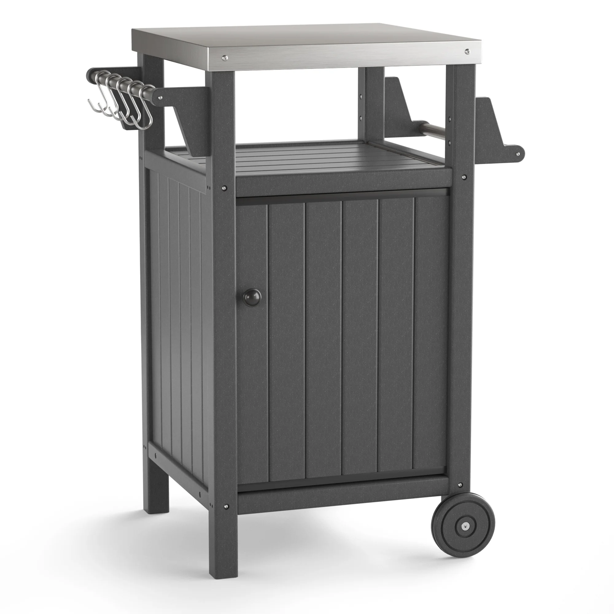 Barbecue/Grill Side Table Trolley, Outdoor Prep Dining Table Serving Cart with 304 Stainless Steel Top-HDPE Grey