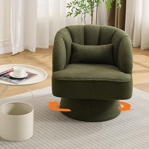 GarveeHome Modern Swivel Barrel Accent Chair, 360° Teddy Fabric Upholstered Armchair with Striped Backrest & Plush Padding