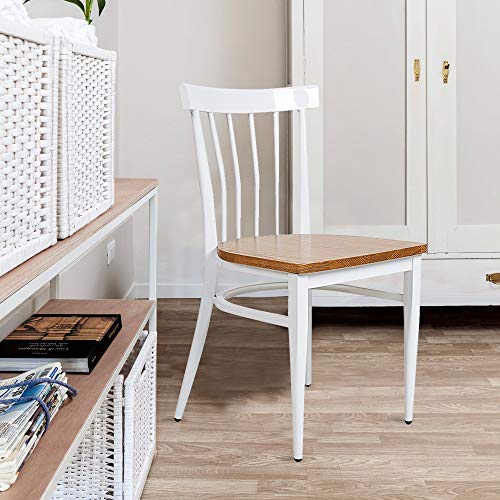 LUCKYERMORE Heavy Duty Metal Dining Chair Set of 2, Stackable Commercial Chair with Wood Seat, Metal Frame, 450lbs Capacity, for Kitchen, Restaurant