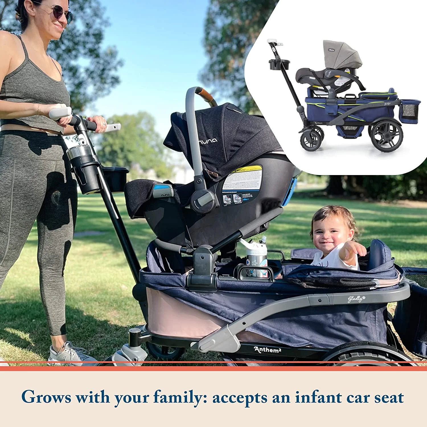 Gladly Family Anthem4 All-Terrain 4-Seater Wagon Stroller, Rugged Wheels, Removable Canopy, Foldable, Neon Indigo