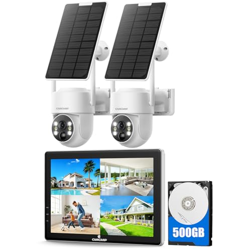 CAMCAMP Solar Security Cameras Wireless Outdoor with 10" Monitor, 10CH NVR 2K Solar Home Security Camera System with 360° Color Night Vision