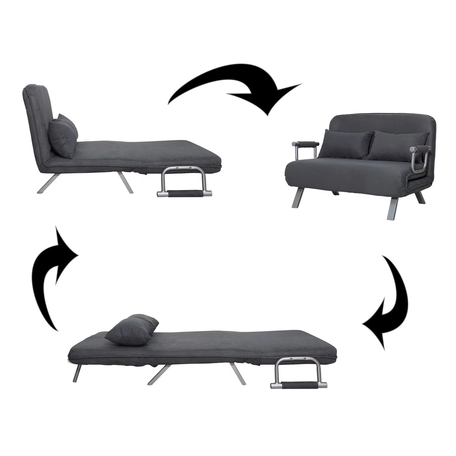 HomCom Small Sofa Couch Futon with Fold Up Bed and Adjustable Backrest, featuring Modern Design with Chic Suede, Grey
