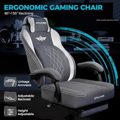 GTPLAYER Big and Tall Gaming Chair Breathable Fabric Computer Chair with Strong Lumbar Support, Comfortable Office Chairs with Pocket Spring Cushion