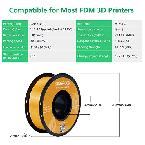 Kingroon Silk PLA Bundle 3D Printer Filament, Dimensional Accuracy +/- 0.03 mm, 10 kg Spool(22lbs)