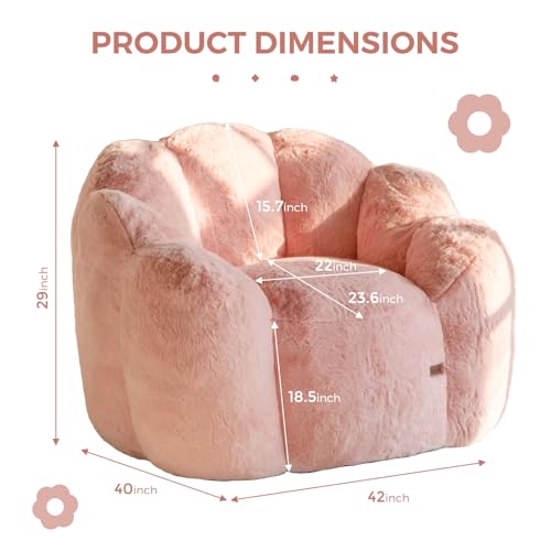 MAXYOYO Bean Bag Chair for Adults, Floral Shaped Bean Bag Sofa, Ultra Soft Faux Fur Floor Sofa, Large Reading Chair for Living Room Bedroom, Beige