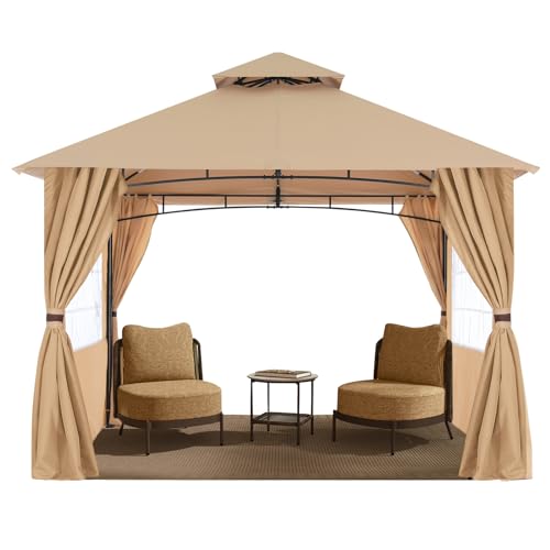 MASTERCANOPY Patio Gazebo Steel Frame Outdoor Gazebo with Windows Curtains (11x11,Dark Gray)