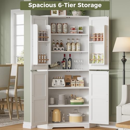 IRONCK Corner Cabinet, 72" Kitchen Pantry Cabinet, 6-Tier Farmhouse Pantry with 4 Adjustable Shelves, 240° Swivel Doors, 2 Doors Storage
