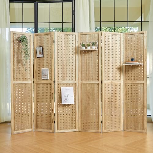 Pegboard Display, 5.6Ft Wooden Room Divider Folding Privacy Screens Portable Freestanding Wall Organizer for Retail Craft Art Display Board (4panels