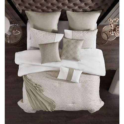 Riverbrook Home 100% Polyester Comforter Set, Queen, Hillcrest - Ivory/Gold, 9 Piece Set