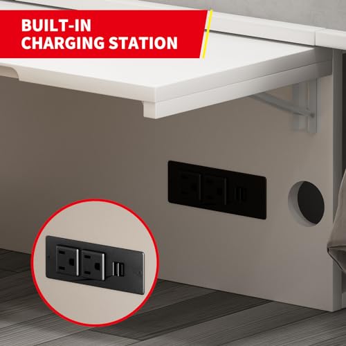 PUREMIND Queen Murphy Bed Cabinet with Mattress Included, Murphy Chest Bed with Storage, Murphys Cube Cabinet Beds with USB Charging Station