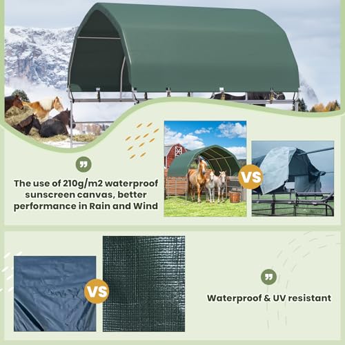 YOLENY Corral Shelter (Green, 12'x12'), Heavy Duty Round Style Canopy, Waterproof and UV Treated Universal Cover