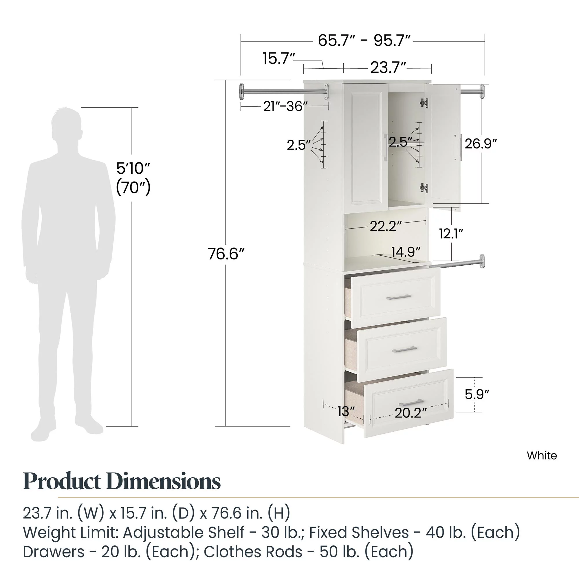 Systembuild Evolution Evone 3 Drawer Closet Storage, White