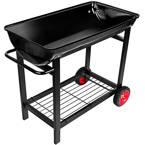 Aveyas Metal Raised Planter Box on Wheels with Gardening Kit, Elevated, Mobile Garden Bed Cart with Legs -Compatible with Indoor & Outdoor Patio