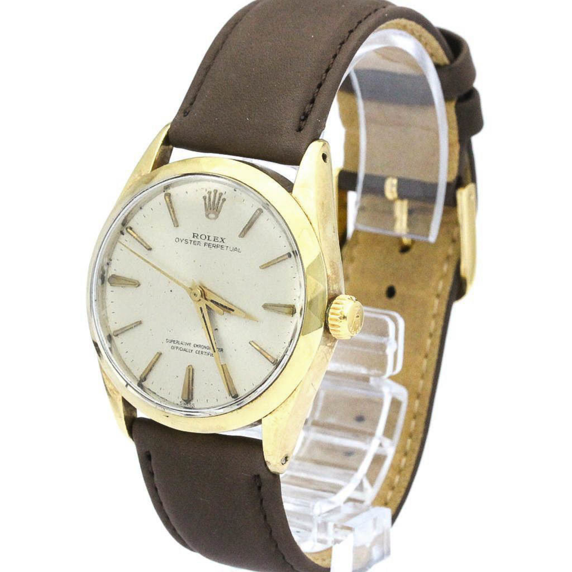 Pre-Owned Vintage ROLEX Oyster Perpetual Gold Plated Leather Watch 1025 BF559169 (Fair)