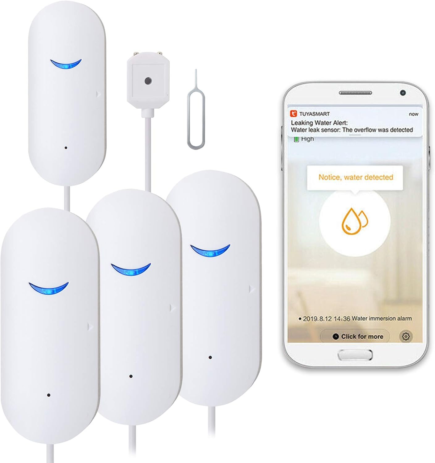 2 Pack WiFi Water Leak Sensor Alarm, SEHOMY Smart Basement Water Sensor App Notification, Realtime Water Level Sensor Alarm and Drip Alert