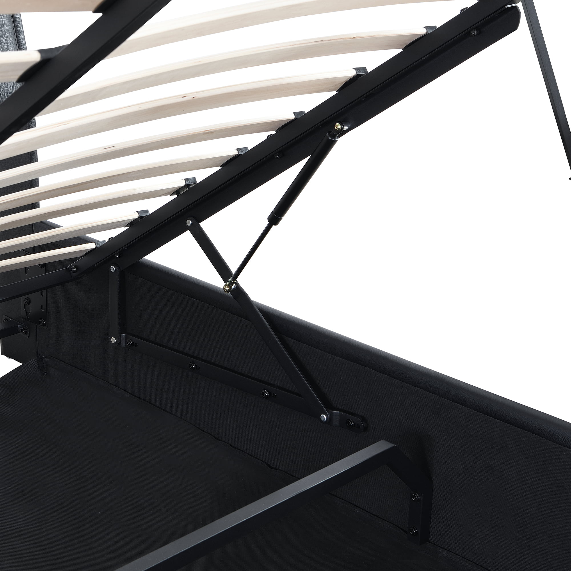 Churanty Queen Size Lift Up Storage Bed,PU Upholstered Platform Bed with Hydraulic Storage System and Headboard,Black