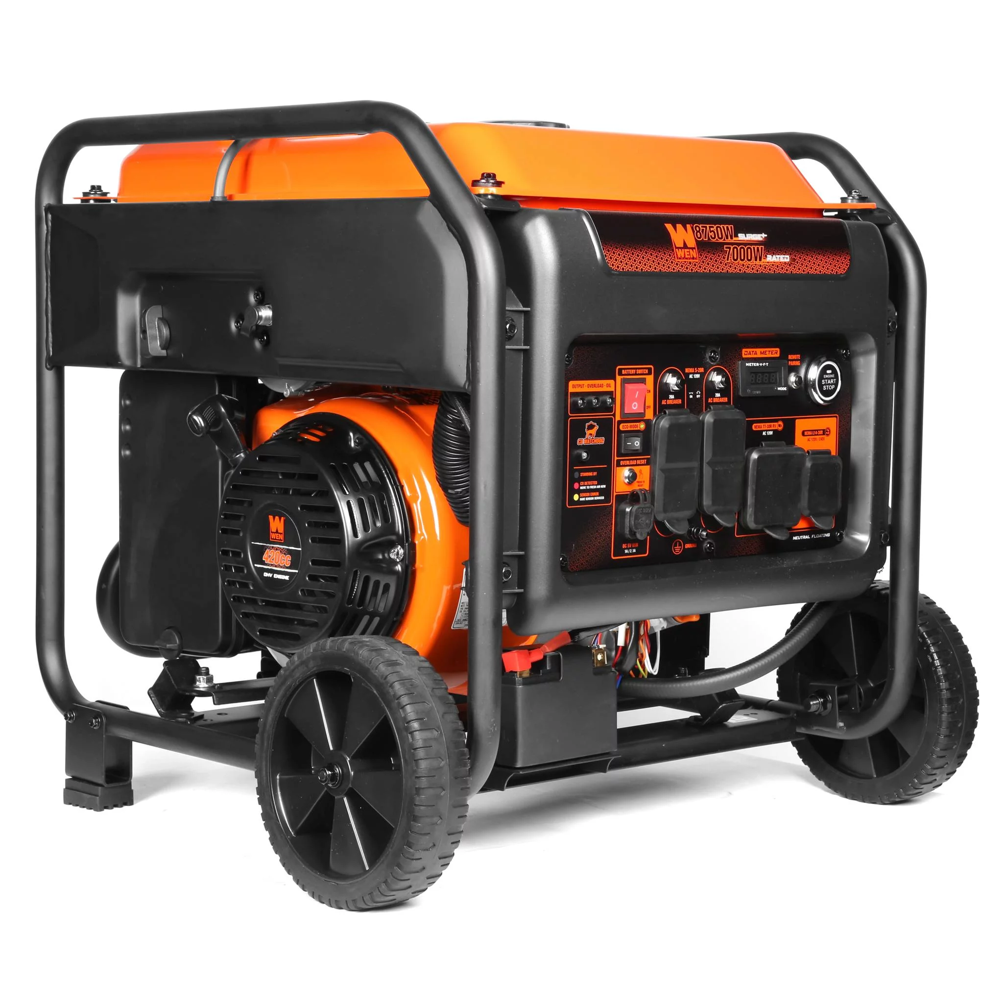 WEN 8750-Watt RV and Transfer-Switch-Ready 120V/240V Dual Fuel Open Frame Inverter Generator with Remote Electric Start and CO Shutdown Sensor