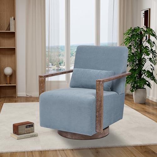 Swivel Accent Chair, Living Room Chair, Modern Arm Chair Sofa Chair with Solid Wood Armrests, 360 Degree Comfy Lounge Reading Chair