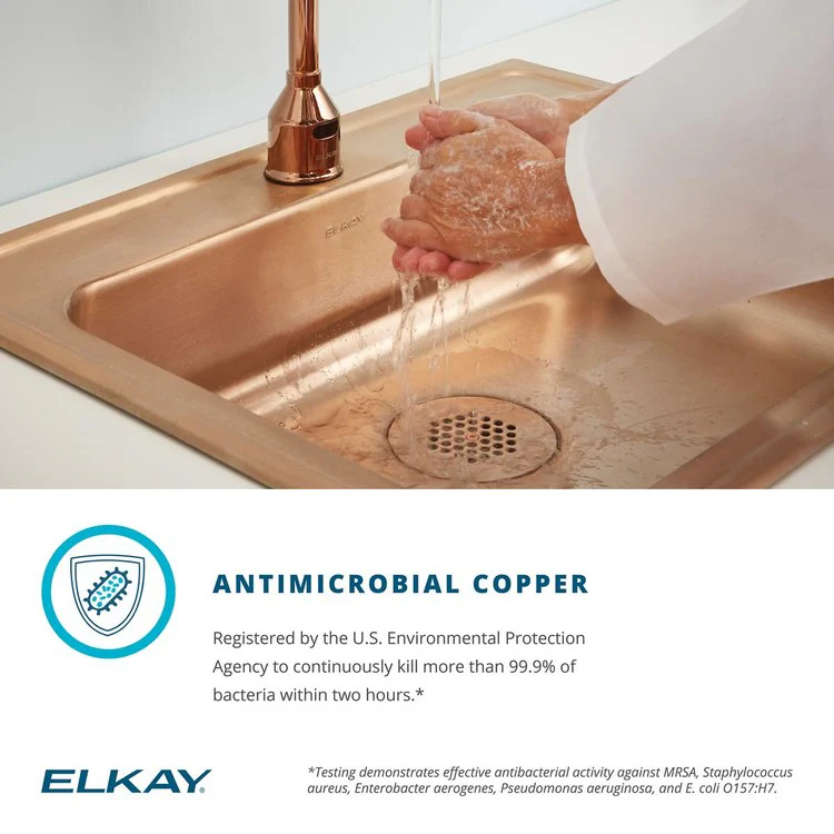 Kitchen Sink 19.5 x 19 Inch Single Bowl Antimicrobial Copper 1 Hole Lustrous Satin Drop-In
