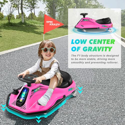 360 Degrees Rotating Ride On Drift Car and 2 Replacement Universal Wheels, 24V Electric Drifting Go Kart for Kids W/Brushless Motor, High/Low Speed