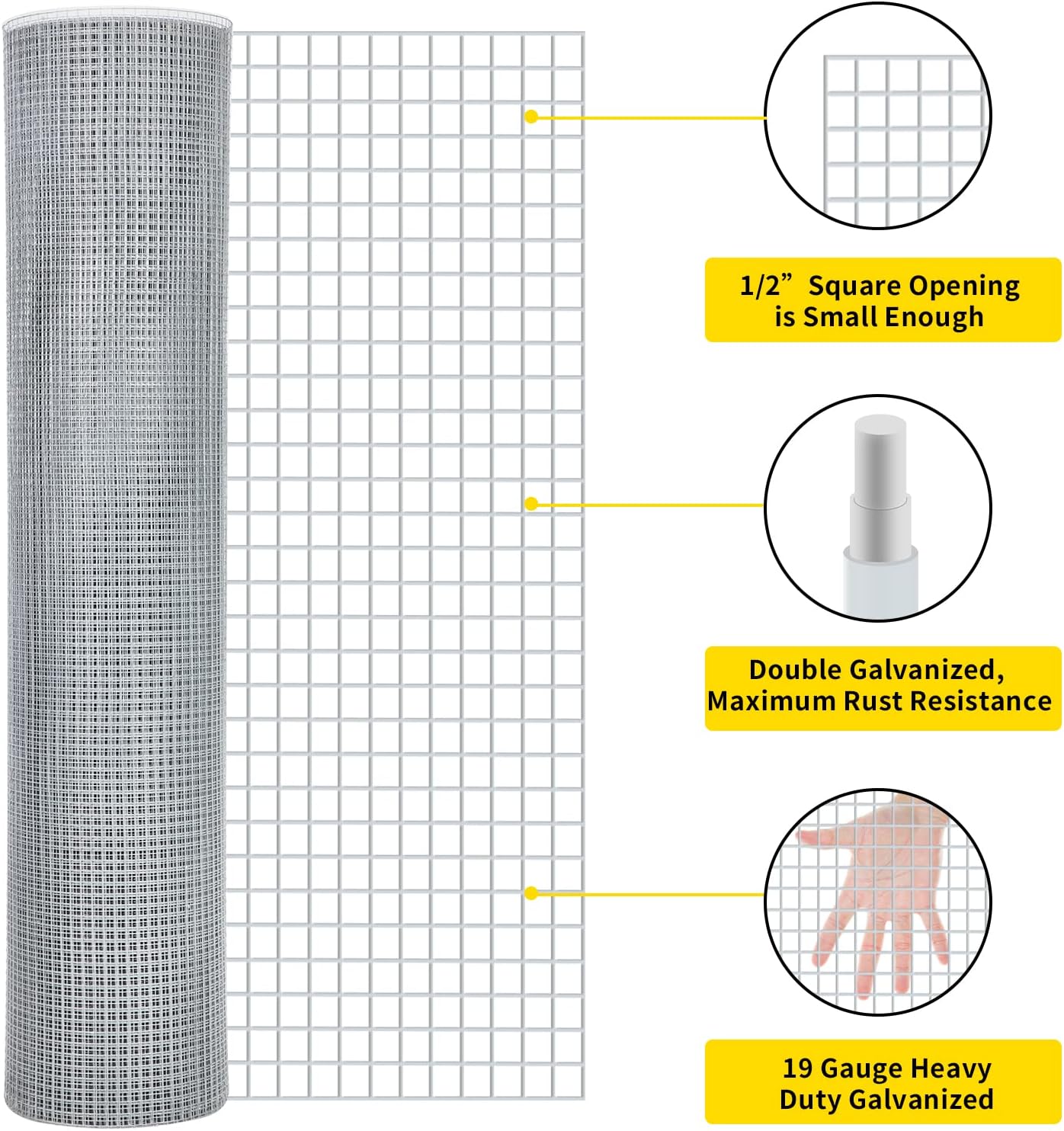Hardware Cloth Chicken Wire Mesh Galvanized Wire Mesh 48inx100ft 19 Gauge Heavy Duty Galvanized Wire Fence Chicken Fence for Chicken Poultry Coop