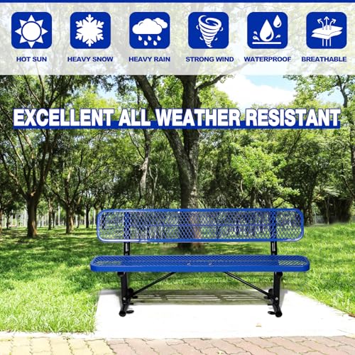 8FT Heavy Duty Park Bench with Back Portable Frame, Outdoor Metal Park Bench with Backrest, Steel Mesh Outdoor Bench for Garden, Lawn, Patio, Porch