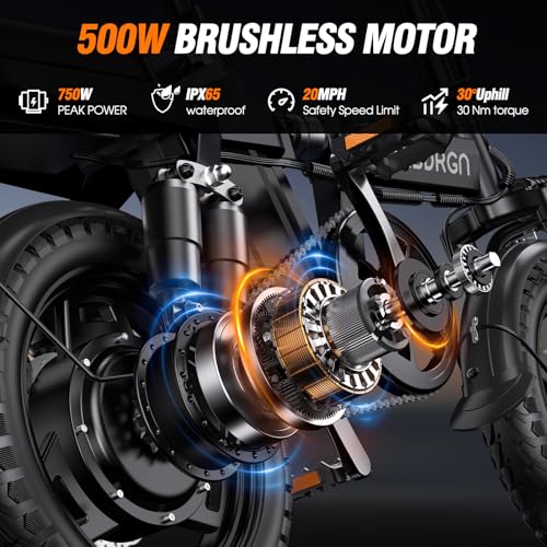 A14 Electric Bike – Premium Adult E-Bike with AI-Powered Pedal Assist, 9 Shock Absorbers, 44.99% Brake Ratio, 500W Motor, Mini Folding Electric Bike