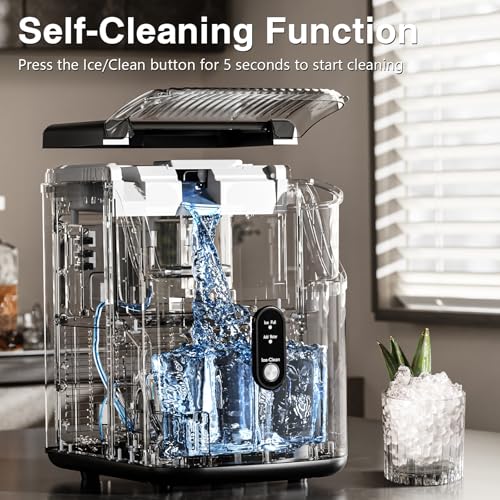 Nugget Ice Makers Countertop, Pebble Ice Machine with Chewable Pellet Ice, 34Lbs/24H, Self-Cleaning, Sonic Ice, One-Click Operation, for Kitchen