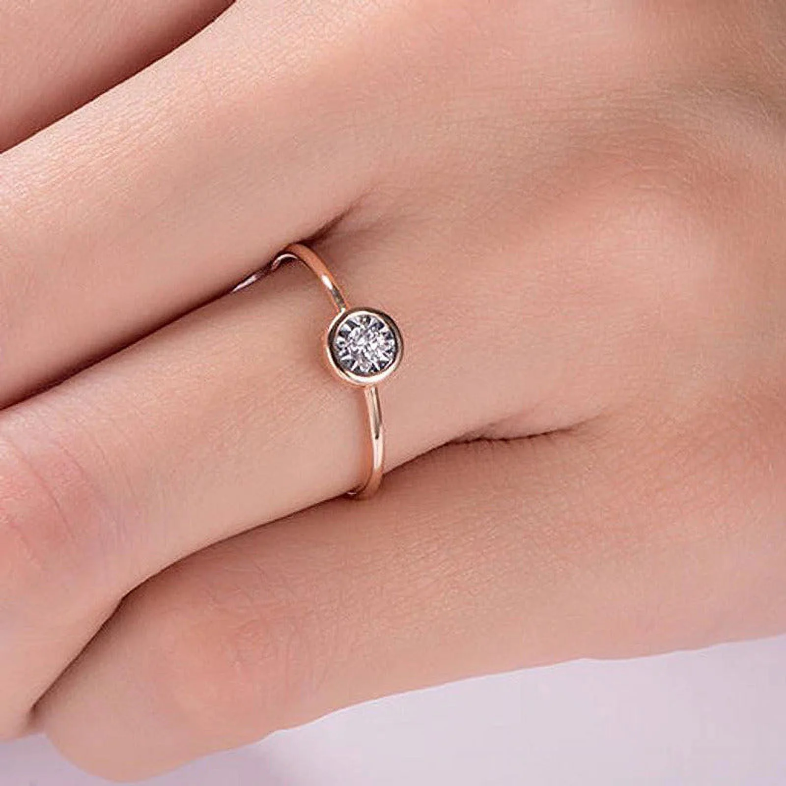 Solid 10K Yellow Gold 4Mm Moissanite Bezel Set Engagement Ring Women Minimalist