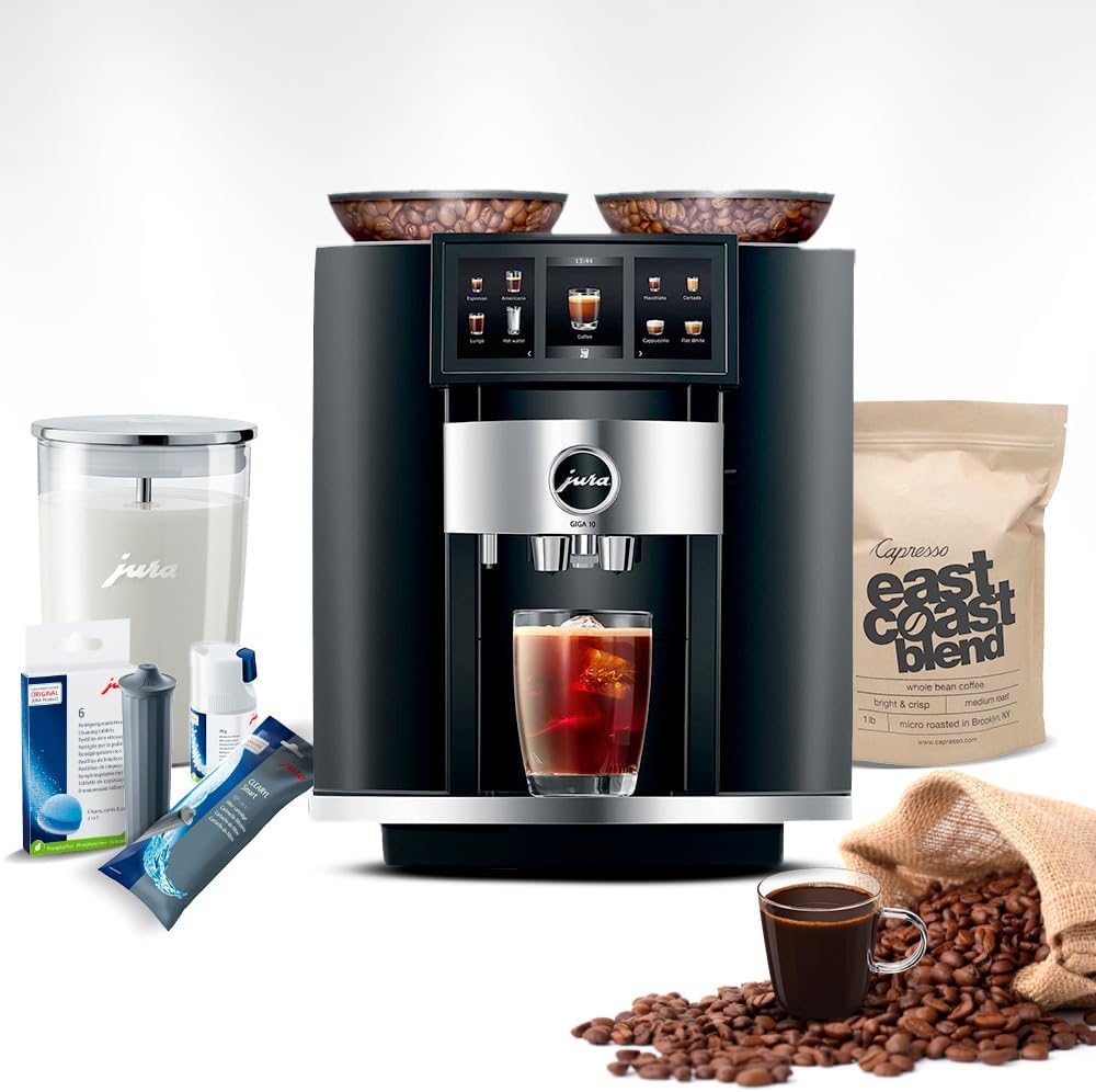 Jura GIGA 10 Automatic Espresso Machine (Diamond Black) Bundle with Water Stabilizer, Milk System Cleaner Mini-Tabs, Cleaning Tablets