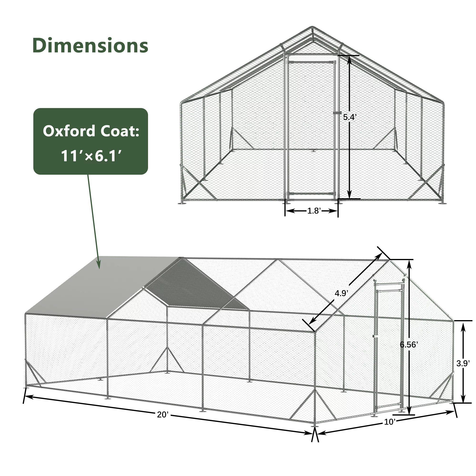 LZBEITEM Large Metal Chicken Coop Walk-in Poultry Cage Heavy Duty Chicken Runs Hen House for Yard with Waterproof and Anti-UV Cover for Outdoor Farm