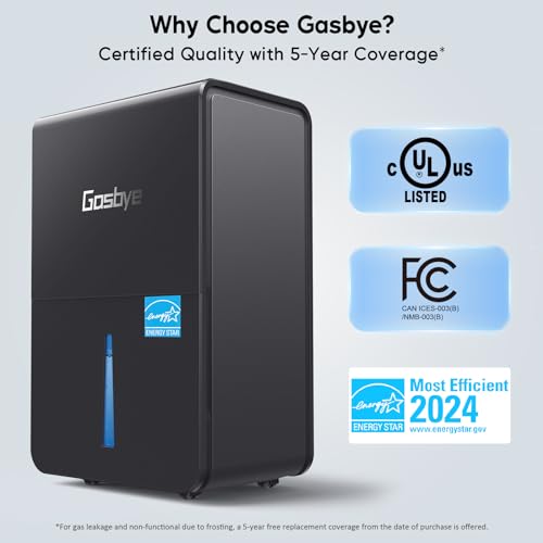 Gasbye Energy Star Dehumidifier for Basement with Drain Hose, Max 115 Pints/Day Dehumidifier for Large Room, Powerful Humidity Control, Easy Drainage
