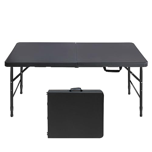 Portable Plastic Folding Table 4ft/6ft/8ft Heavy Duty White Black Picnic Dining Table Fold-in-Half for Camp Party Kitchen Indoor Outdoor