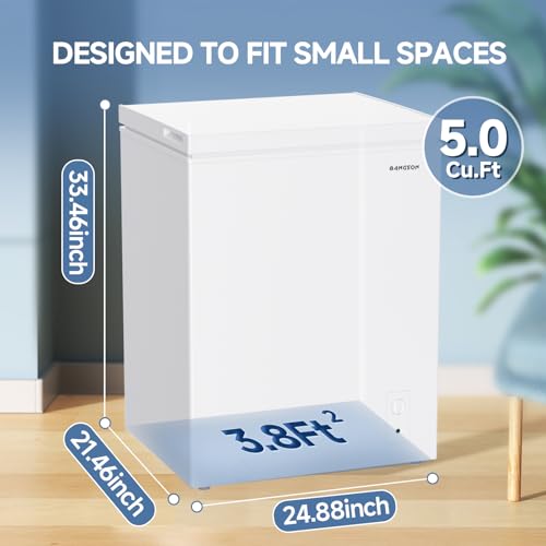 BANGSON 3.5 Cu.Ft Chest Freezer, Compact Deep Freezer with Removable Basket, Adjustable Thermostat, Energy-Saving
