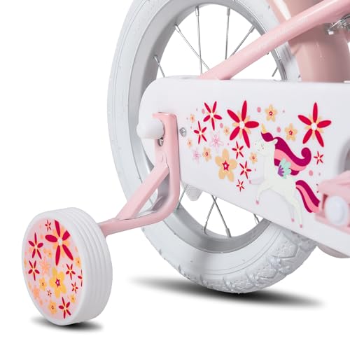 JOYSTAR Unicorn Kids Bike for Girls Ages 2-9 Years Old, 12 14 16 18 Inch Kids Bike with Training Wheels, Doll Seat, Streamers and Basket