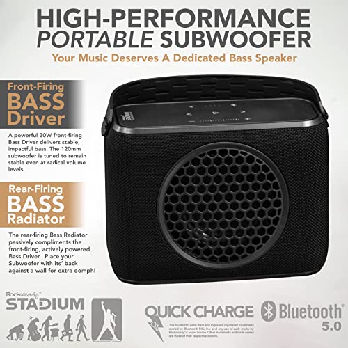Rocksteady Stadium 2.0 Subwoofer - Wireless Portable Bass - Dual EQ- Up to 150 Foot Range - Up to 30 Hour Battery Life - Subwoofer and Carry Strap