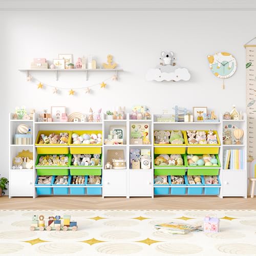 FOTOSOK 55''Large Toy Storage Organizer with 8 Toy Bins, Toy Organizers and Storage with Shelf and 6 Storage Cubbies, Bookshelf for Kids