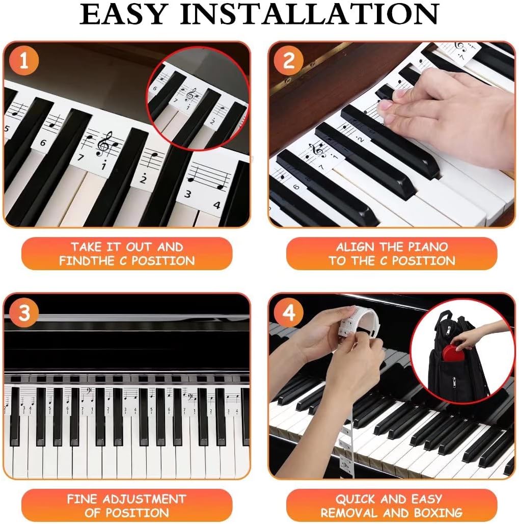 Piano Stickers for Learning Piano or Keyboard Overall Installation No Glue No Need to Cut Easy to Carry Reusable for 88 keys