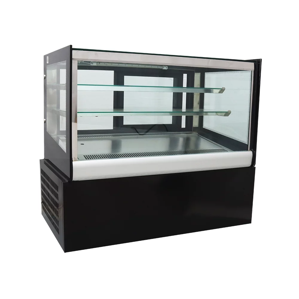 INTSUPERMAI 35" Refrigerated Cake Showcase Cooling Display Case Bakery Cabinet Defrost Right Angle 2-layer Back Sliding Door Desktop 220V