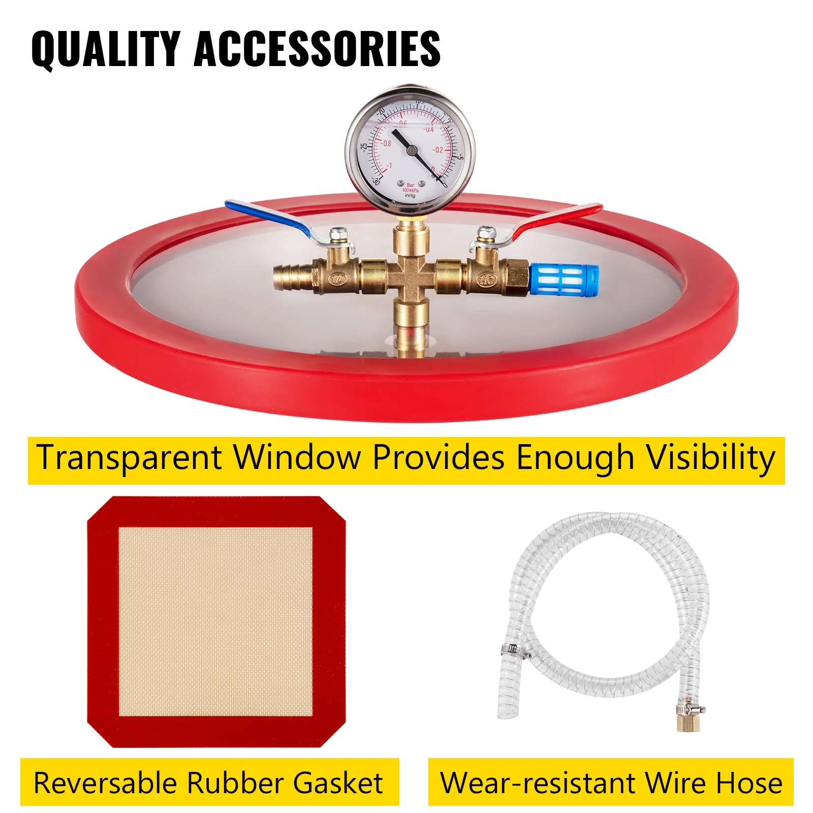VEVOR Vacuum Pump 3.6CFM 1/4hp Dual Stages HVAC A/C Refrigeration Kit 5PA Ultimate Vacuum Manifold Gauge Set Including 3 gallons Vacuum Chamber