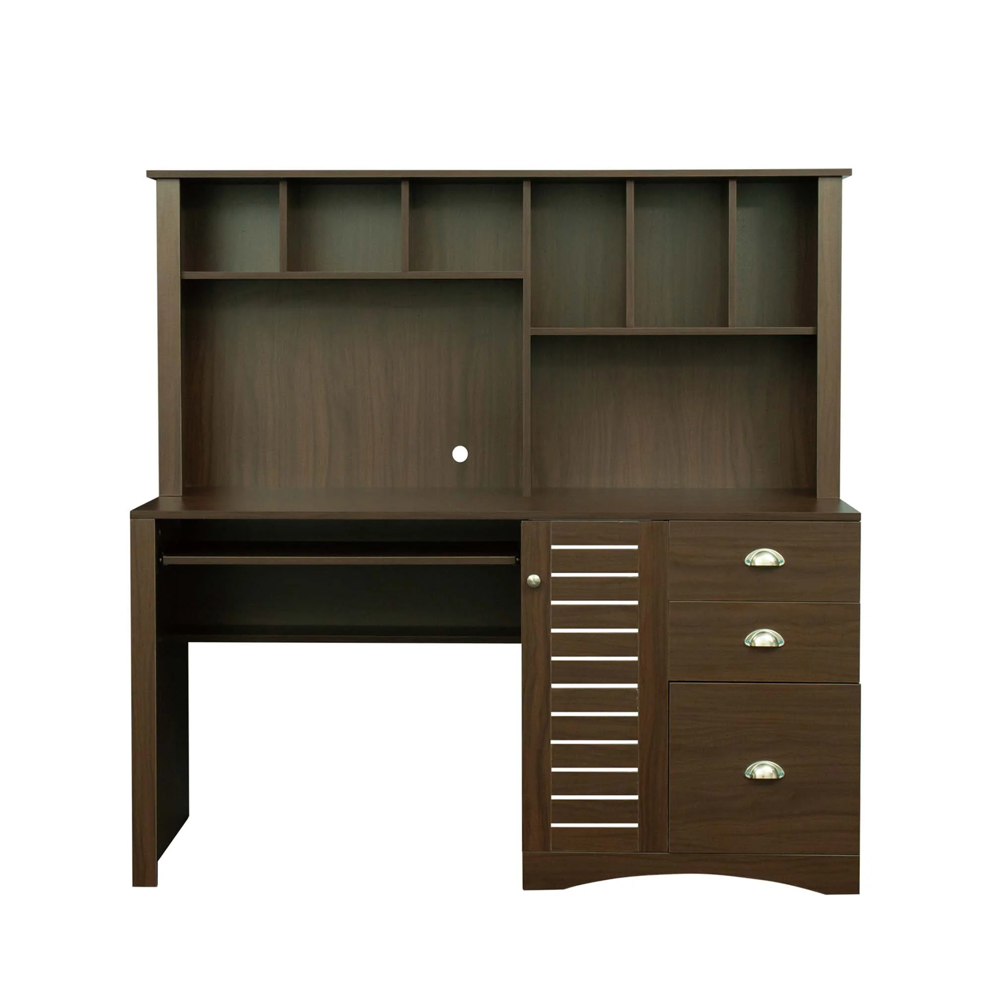 Momspeace Home Office Computer Desk with Hutch, 3 Drawers, Study Table, Keyboard Tray, Walnut