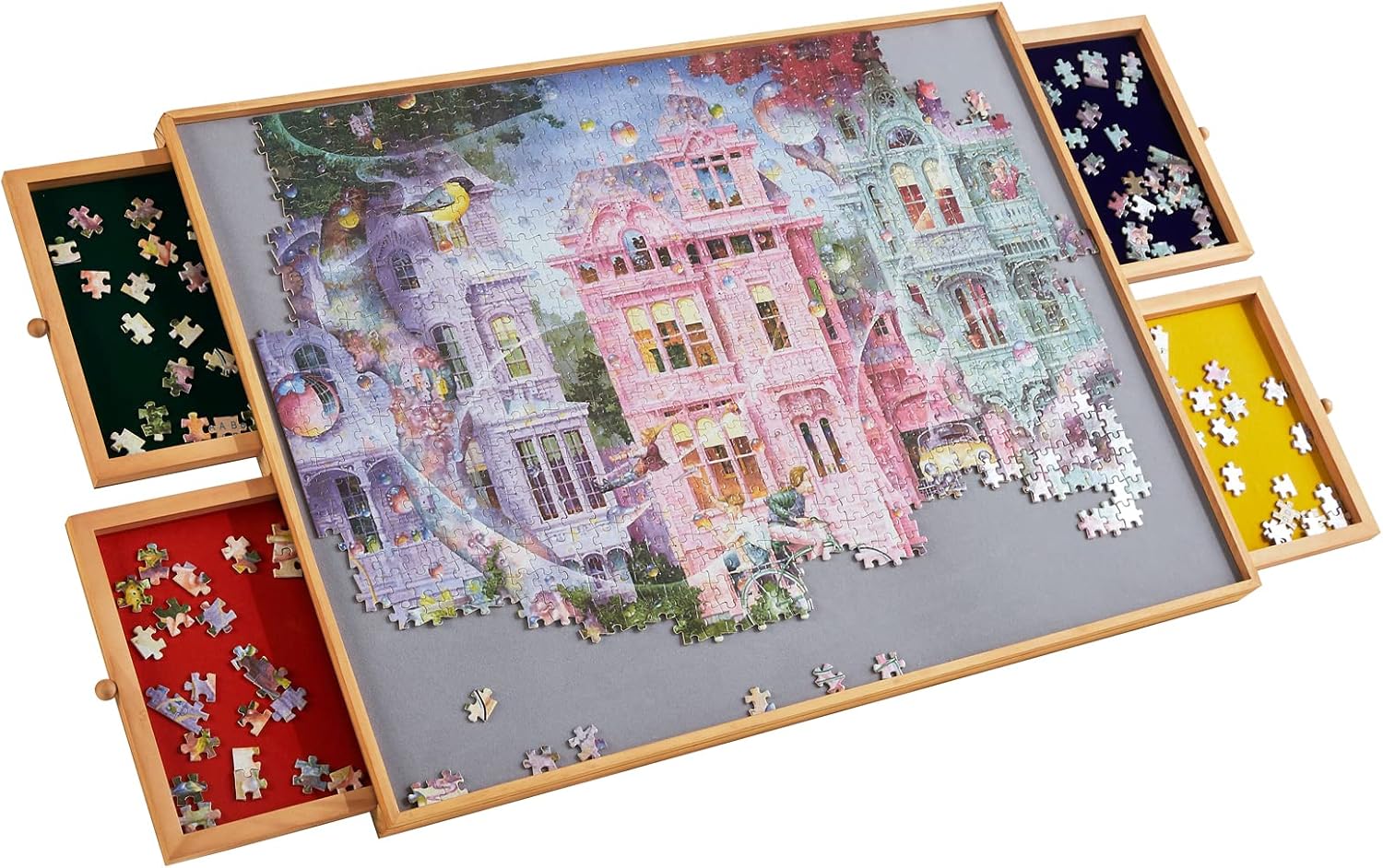 Jomtien Wooden Puzzle Table, Puzzle Board with Drawer for Storing Puzzles, Non-Slip Felt Surface, Portable Puzzle Table