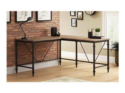 Thomasville Breslyn - Desk - L-shaped - crosscut hickory - black nickel base