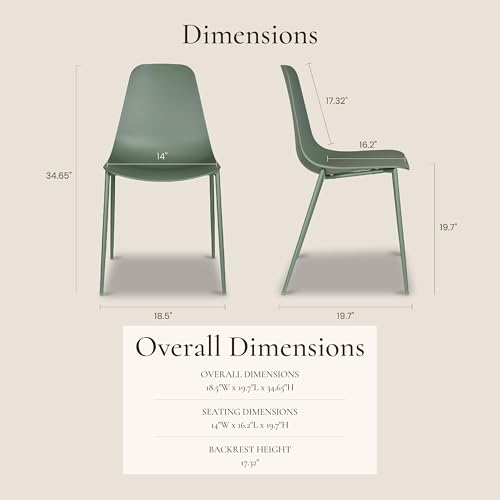 POLY & BARK Isla Modern Kitchen Chairs Set of 4 - Plastic Dining Chair with Metal Legs
