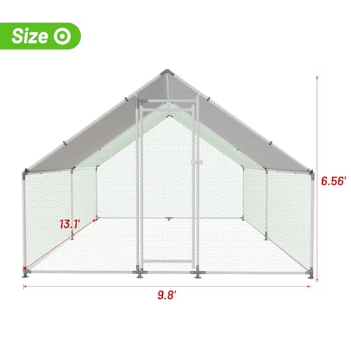 Large Metal Chicken Coop Walk-in Poultry Cage with Water-Resident and Anti-UV Cover Duck Rabbit Cat House Outdoor Chicken Run Pen with Spire Shaped